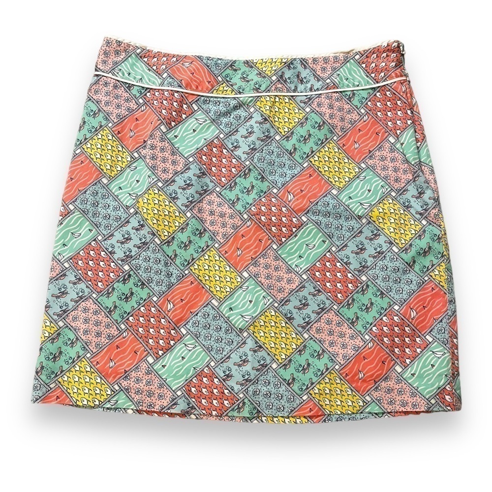 Vineyard Vine Patchwork Mini Skirt Size 8 Mixed Print Fish Nautical Preppy lined
